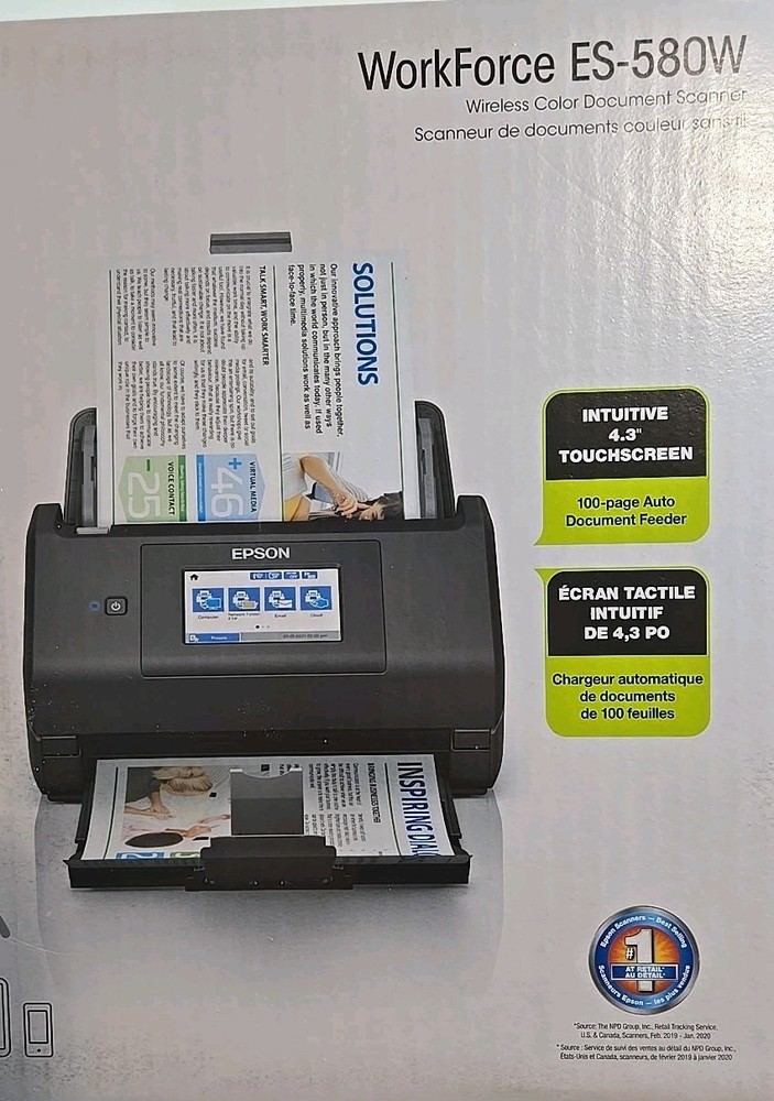 Epson WorkForce ES-580W Wireless Color Duplex Desktop Document Scanner New