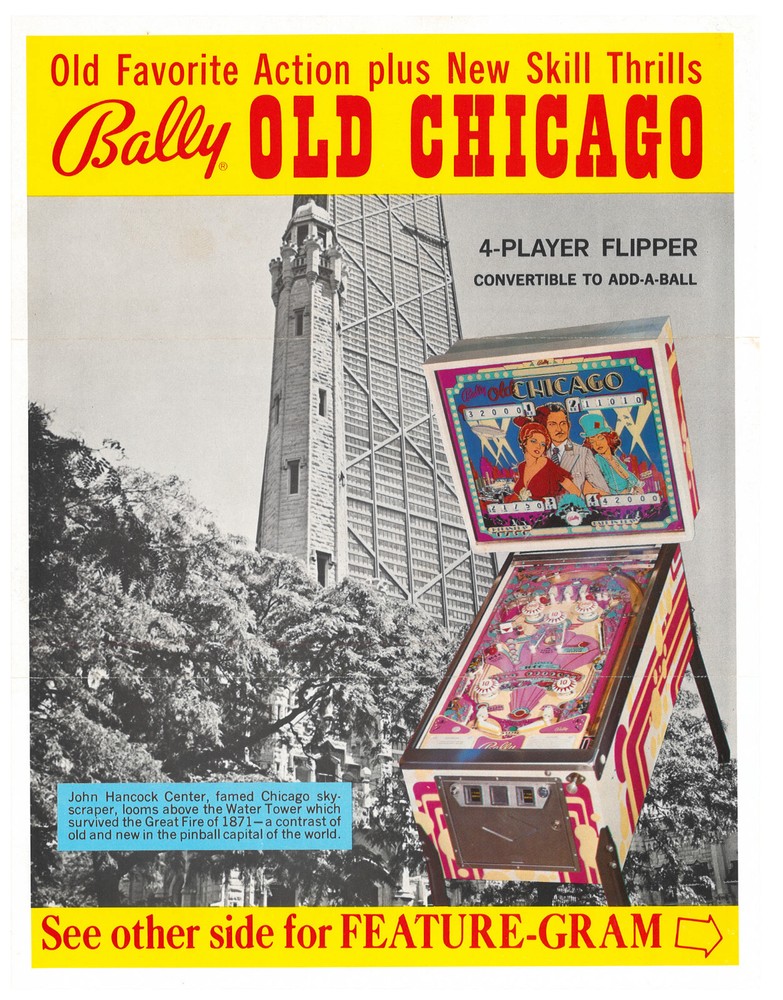 Old Chicago Bally Pinball Flyer / Brochure / Ad -
