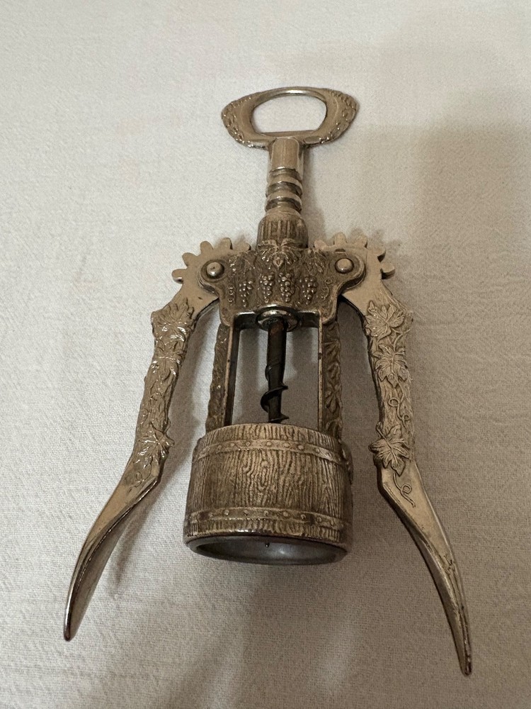 Corkscrew - Heavy Silver-Tone Corkscrew with Grape Clusters and Grapevine Design