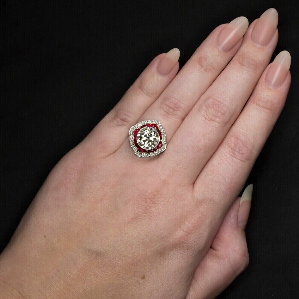 Art Deco Style 4CT Lab-Created Diamond & Red Ruby Engagement Ring In 925 Silver