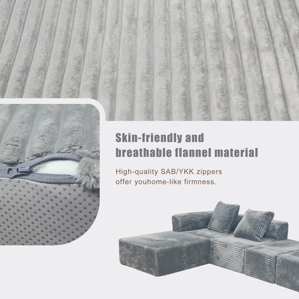 Light grey convertible modular combination sofa set compression sofa