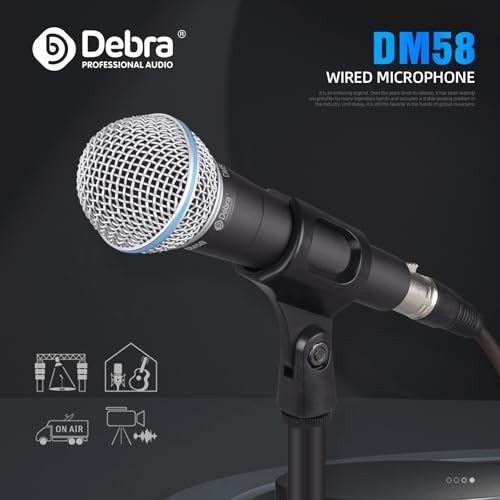 Wired Dynamic Microphone, Cardioid Dynamic Vocal Handheld Mic with Mic Clips,