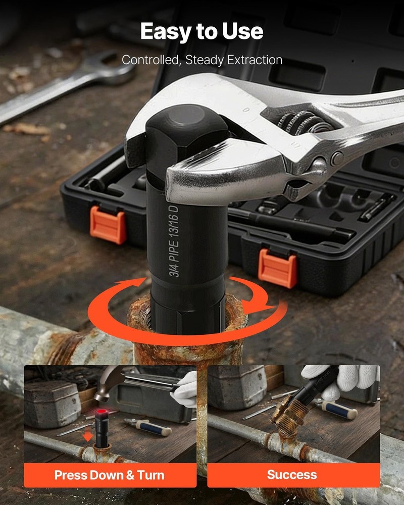 Pipe Extractor Set, 9 PCS Heavy Duty Steel Broken Pipe Extractors, w/ Solid Hand