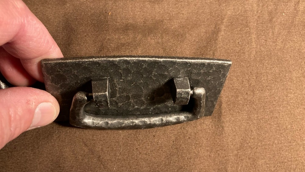 Pair Bail Pull Solid Cast Bass Hammered Pewter Finish Mission Arts Crafts Style