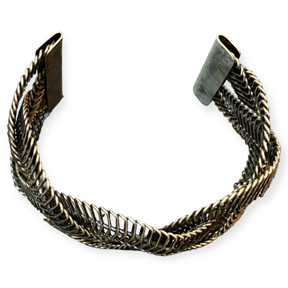 Silver Tone Braided Woven Intertwining Minimalist Adjustable 7" Cuff Bracelet