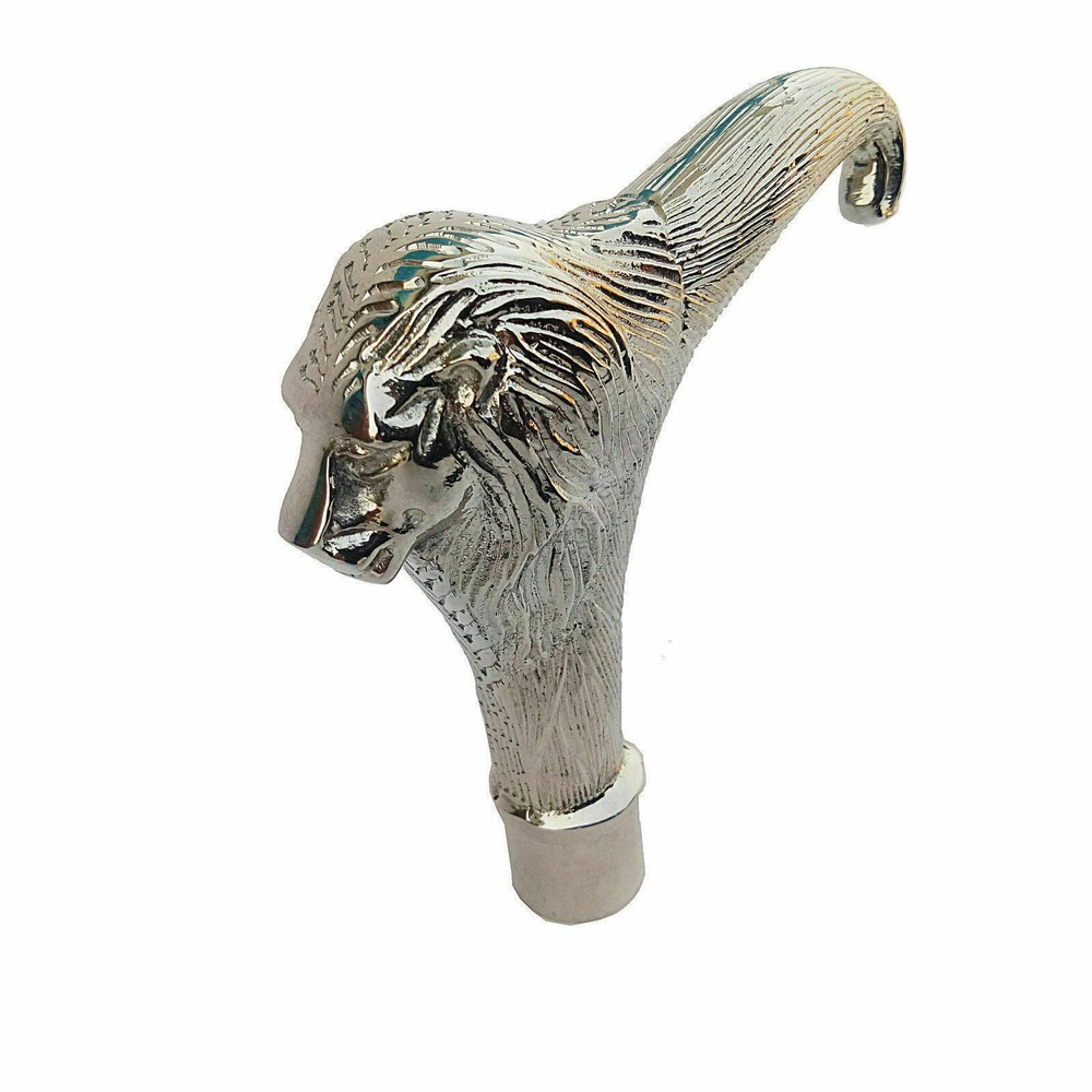 Antique Solid Designer Silver Brass Lion Head Handle for Walking Cane Stick Gift