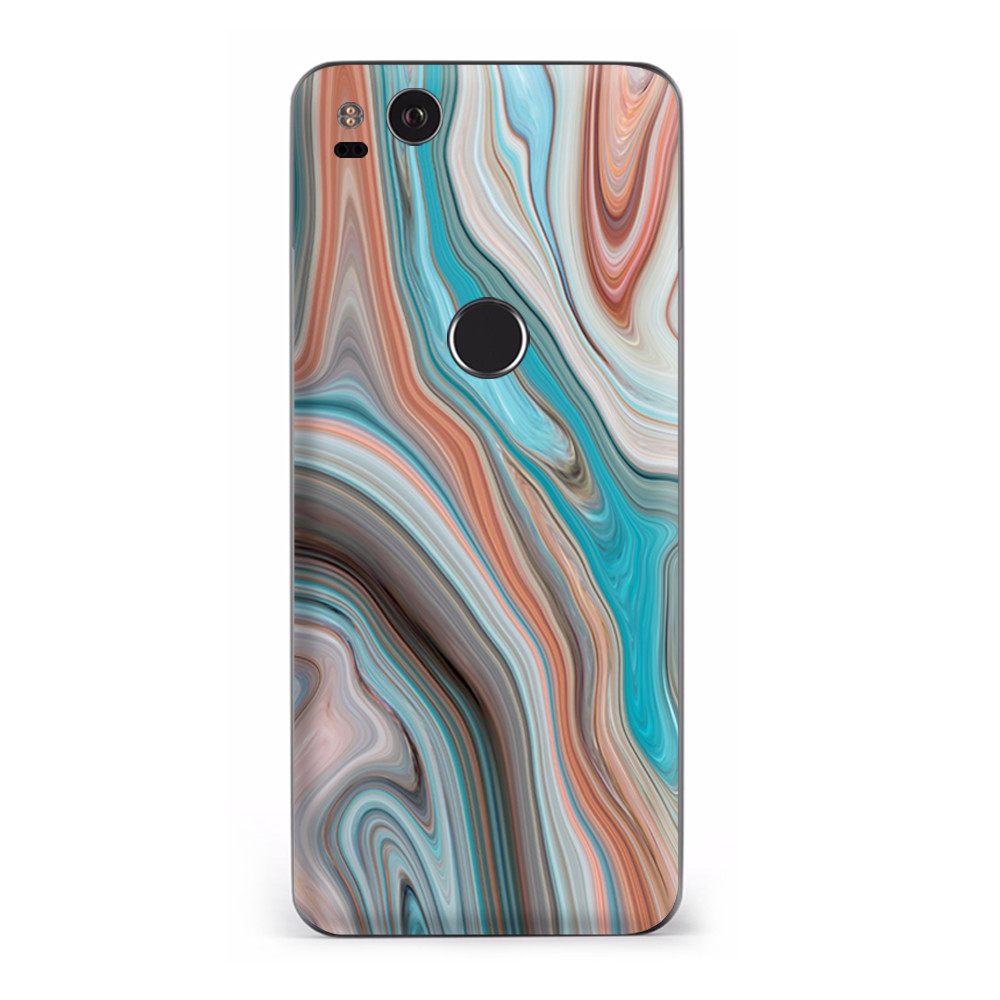 Google Pixel 2 Skins Decal Wrap Teal Blue Brown Geode Stone Marble