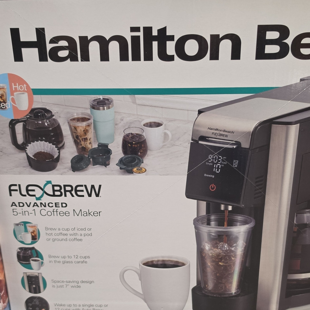 Hamilton Beach FlexBrew Advanced 5-in-1 Pod Coffee Machine Black Silver Digital