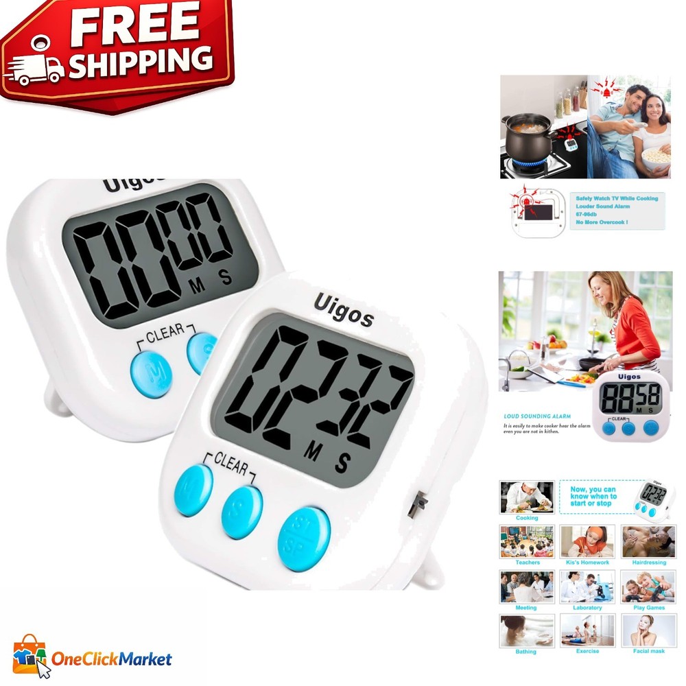 Digital Kitchen Timer II - Large Digits, 3 Settings, 2 Pack for Home & Office