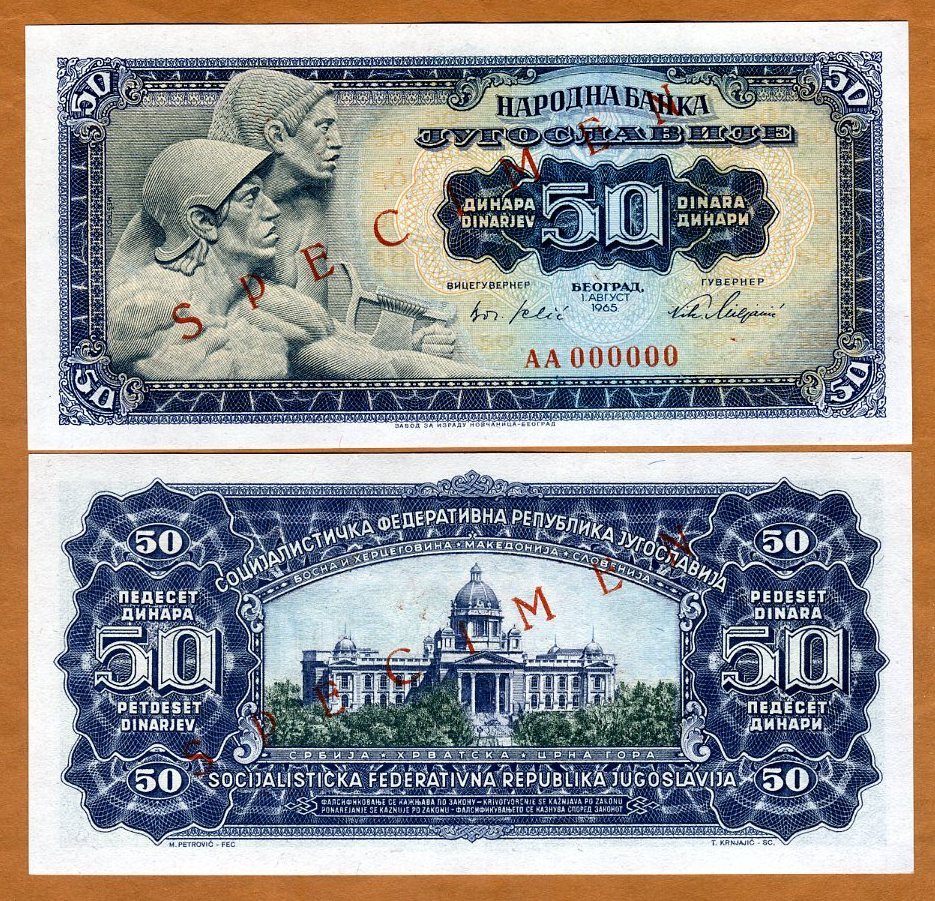 Specimen, Yugoslavia, 50 dinara, 1965, P-79s, UNC