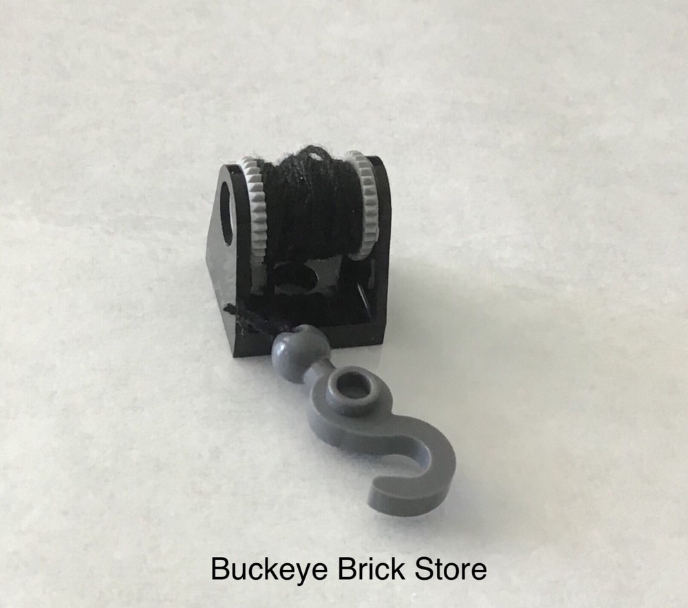 LEGO Black String Reel Winch 2x2 Complete with String & Gray Hook Fire Tow Truck