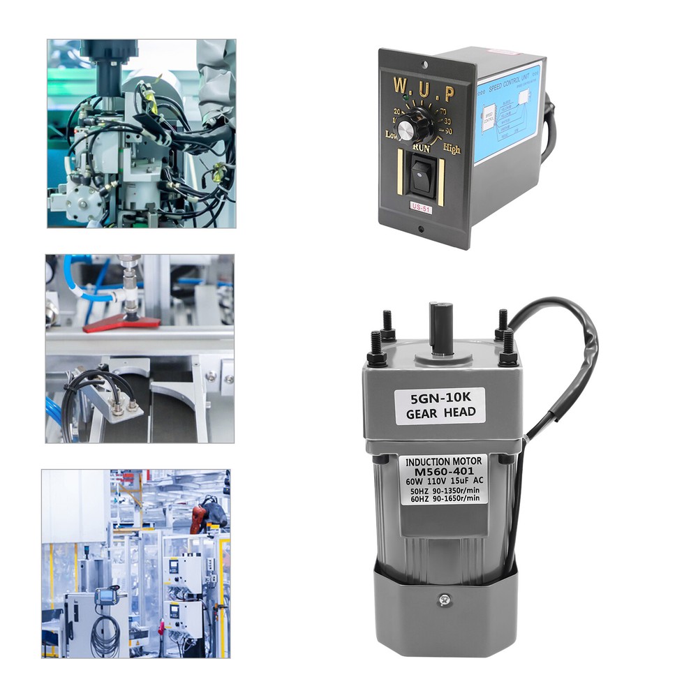 110V 60W AC Gear Motor Electric Variable with Speed Controller Single-phase 1:10