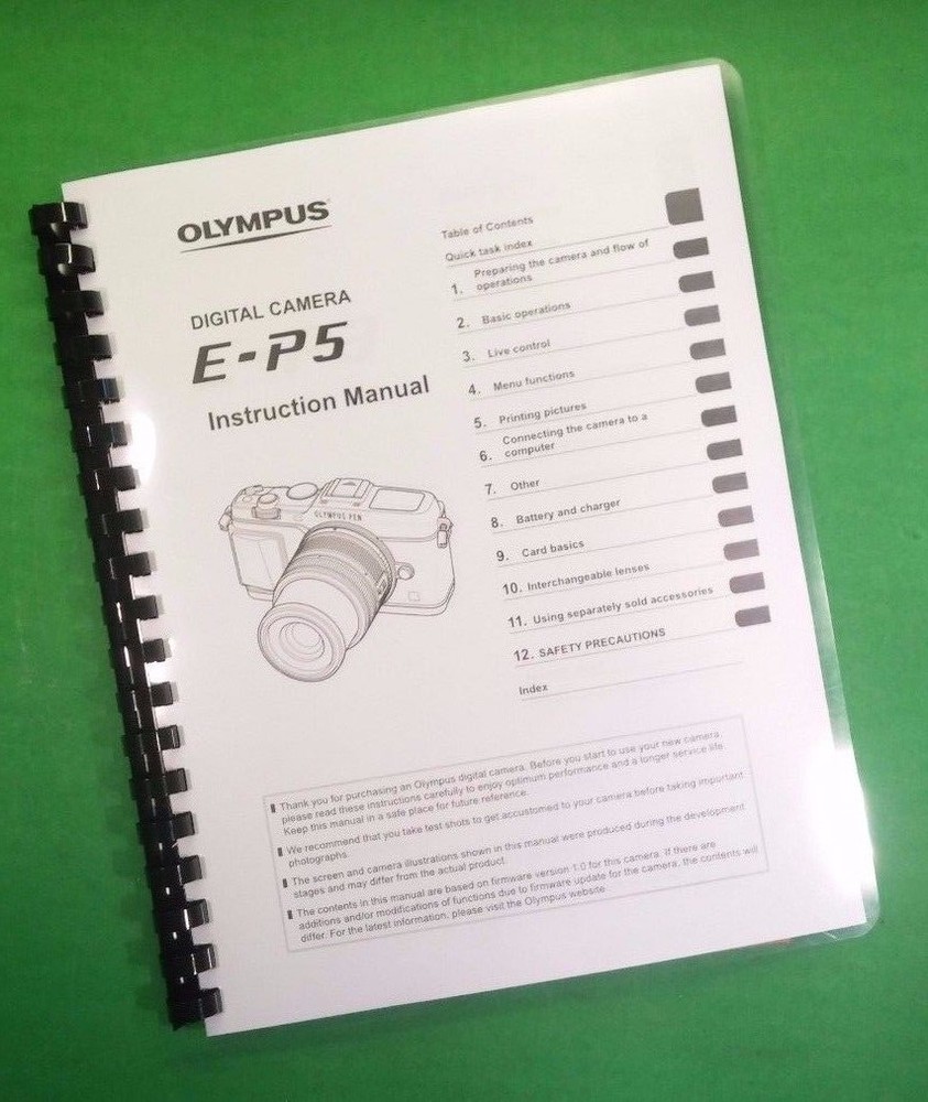 Owners Manual for Olympus E-P5 Camera 149 Pages W/Clear Covers