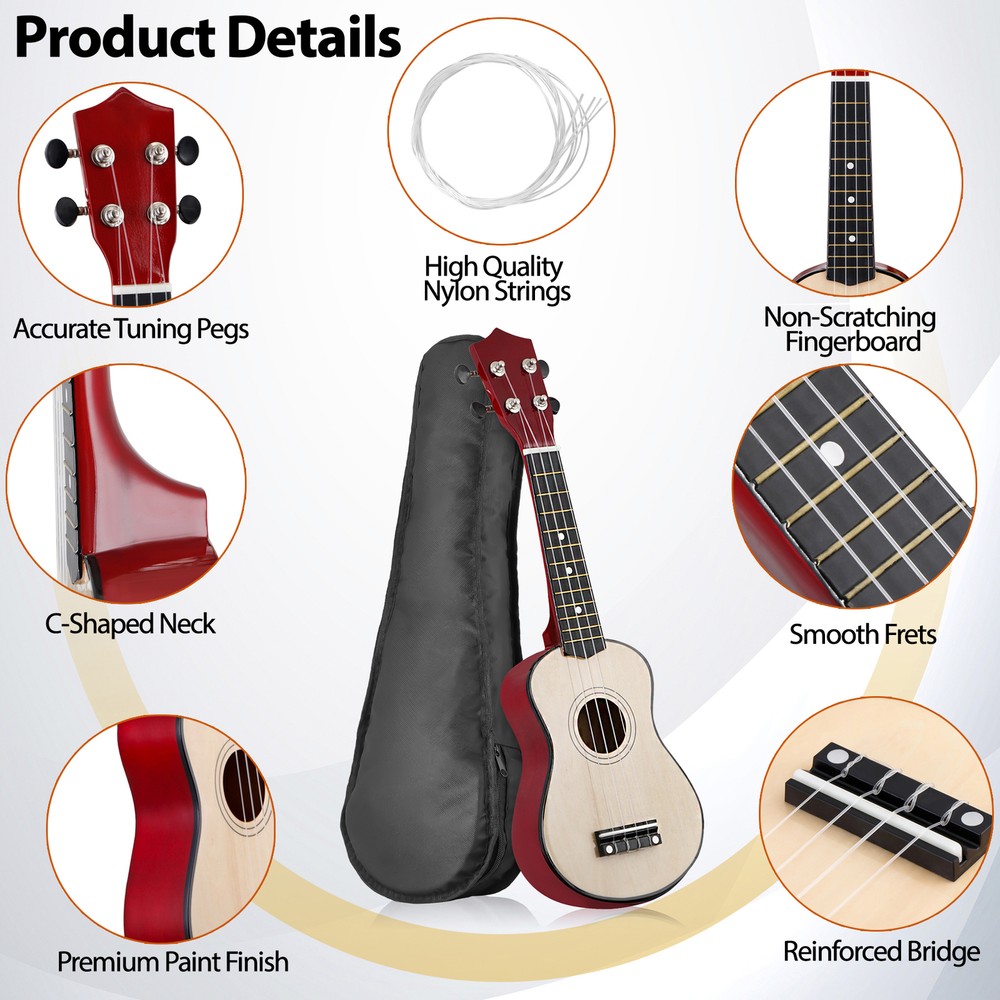 Soprano Ukulele Natural 21" Ukelele Beginner Kit with Gig Bag Strap String Picks
