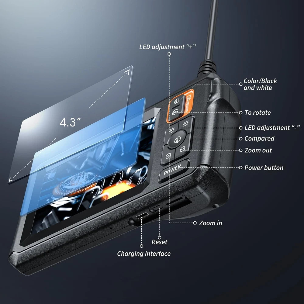 Endoscope Camera with Light, Inspection Borescope Camera with 4.3" IPS Screen...