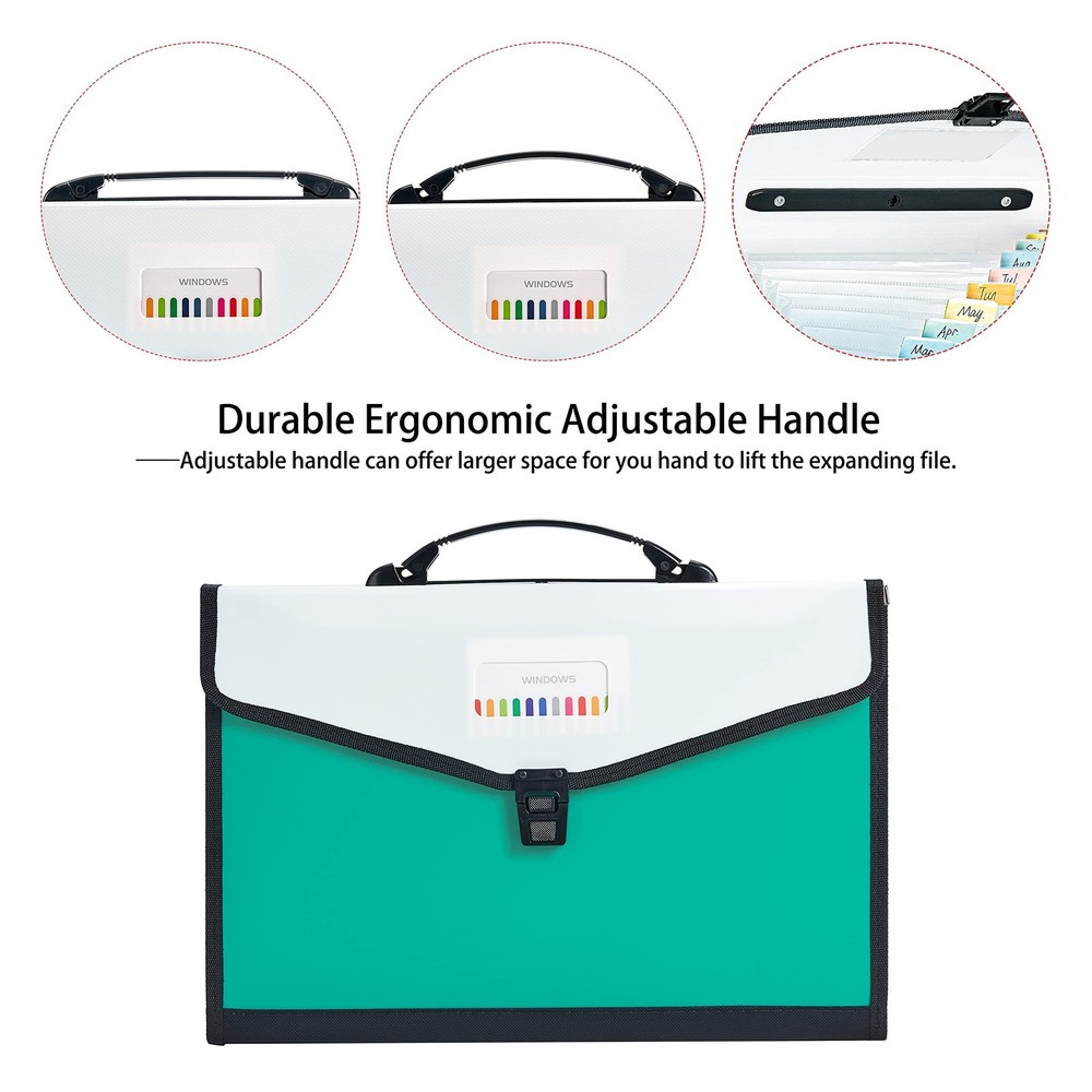 Leagl Size 13-Pockets Expanding File Folder with Handle, Plastic Accordion Fi...