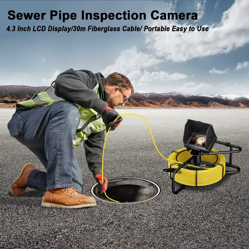 Sewer Camera, 4.3" Pipe Snake Camera with DVR Function, Drain Plumbing Inspec...