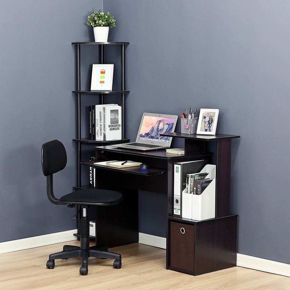 Espresso Brown Student Desk Storage Bin Laptop Computer Table Office Workstation