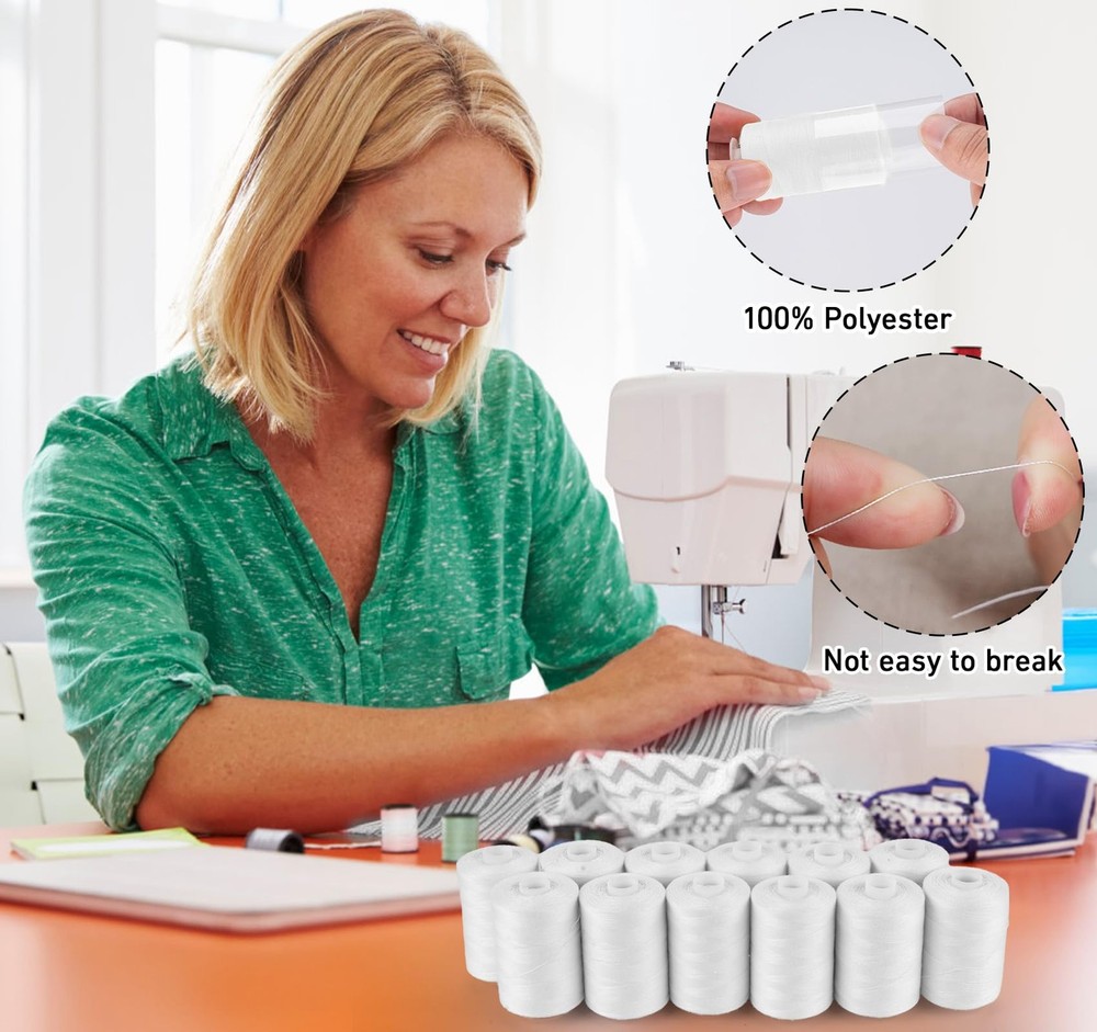 Sewing Thread 12 Spools 1000 Yards Each All Purpose Polyester White