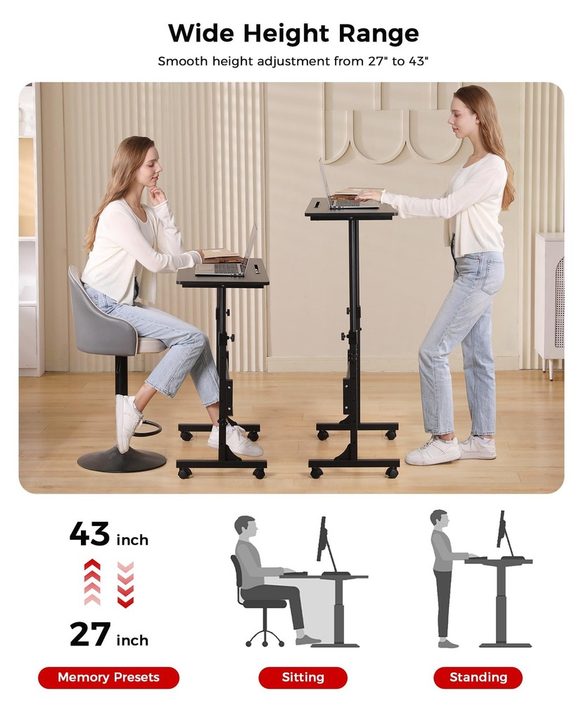 Standing Desk Adjustable Height, Mobile Stand Up Desks with Wheels Small Comp...