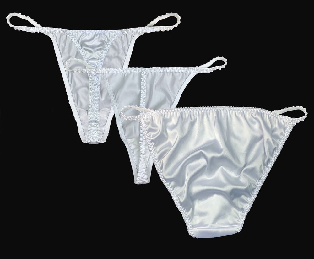 Satin String Bikini, Thong & T-String White 3 Pack M