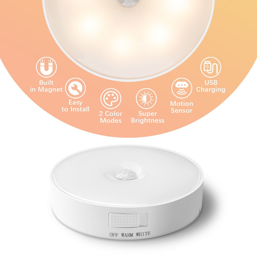 3PCS LED Motion Sensor Under Cabinet Closet Light USB Rechargeable Kitchen Lamp