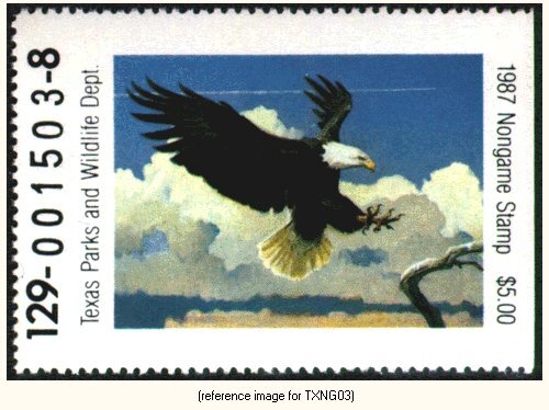 D2K Texas Non-Game Stamp 1987 $5.00 (bald eagle)