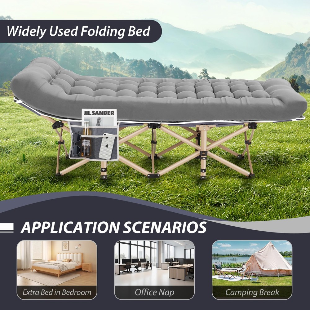 Folding Camping Cot with Comfy Mattress(Grey),600LBS(Max Load),Portable Cot B...