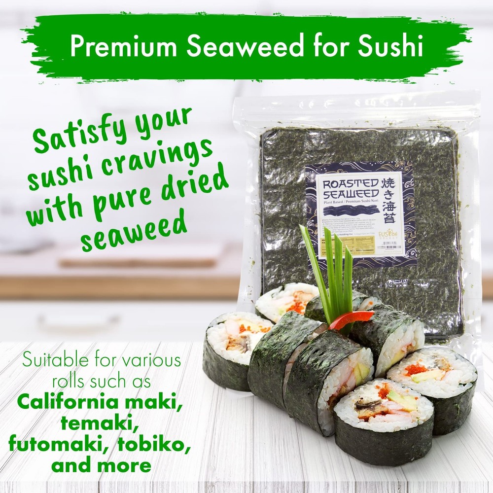 Roasted Seaweed Sheets for Sushi Rolls - 50 Full-Size Sheets