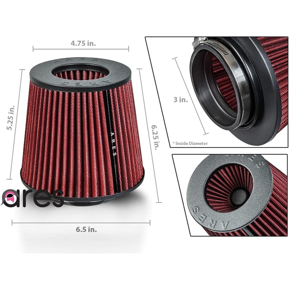 Red 3' Universal Dry Air Filter Cone Dry Filter Replacement
