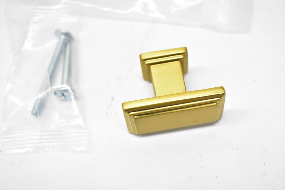 KOOFIZO Rectangular Cabinet Knobs 10 Pack Brushed Brass Cabinet Drawer Hardware