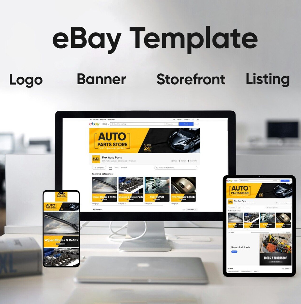 Custom eBay Storefront HTML listing template design, Banner, Logo, Store