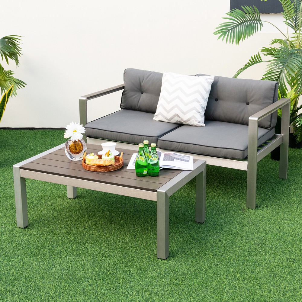 Outdoor Rectangular Cocktail Accent Table Patio Aluminum Coffee Table Garden