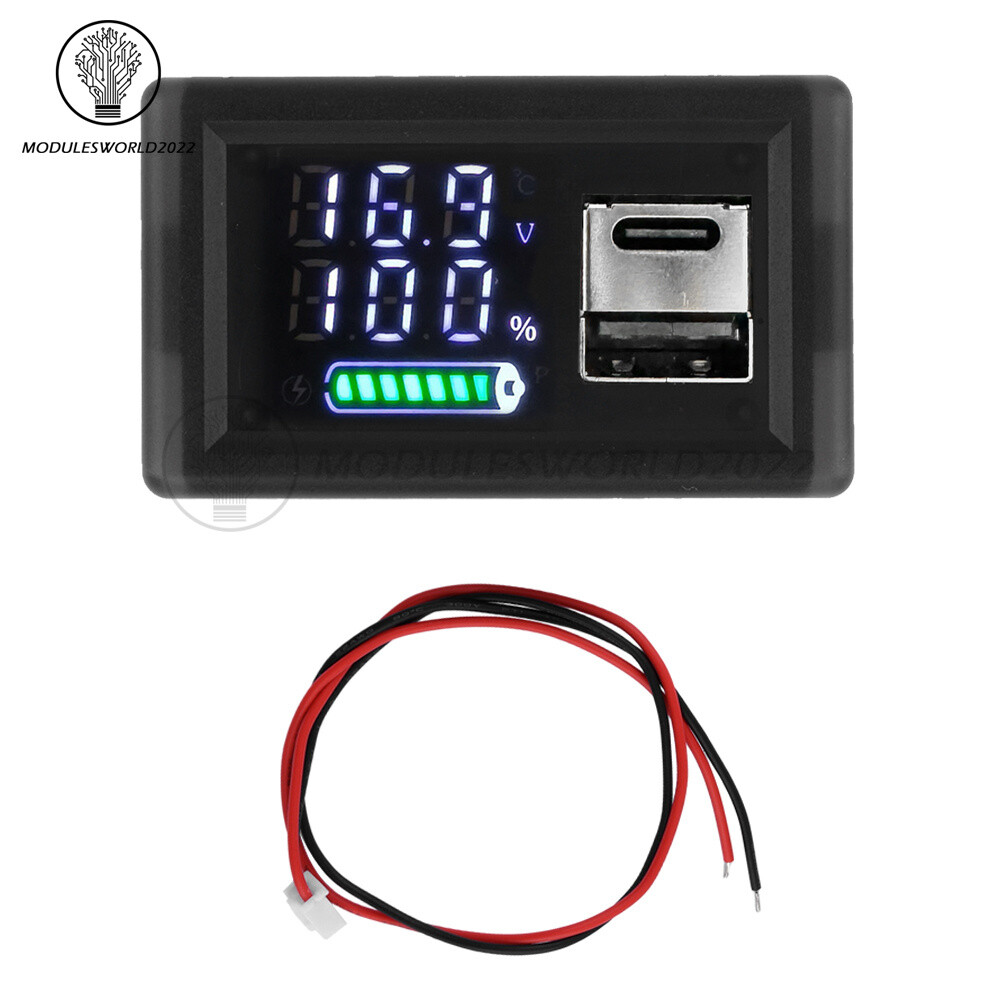 DC9-24V Battery Capacity Indicator USB Type-C LED Dual Digital Car Voltmeter