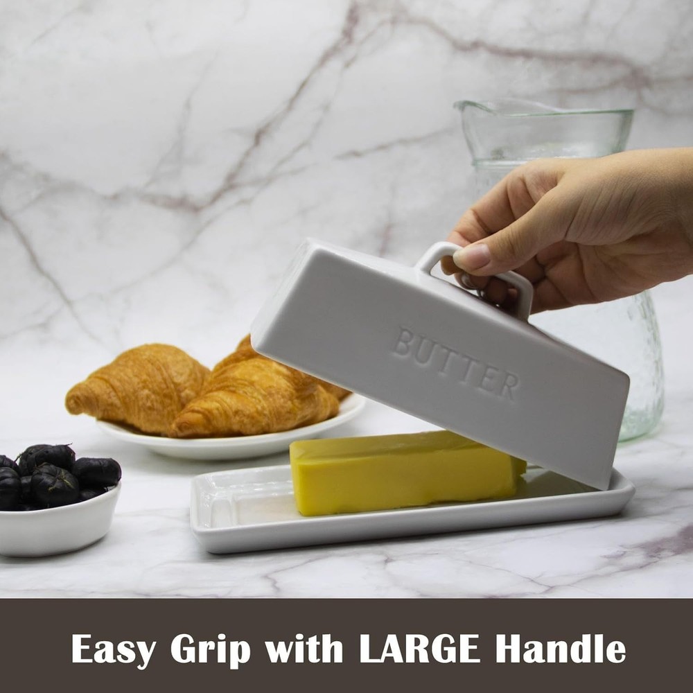 Dishwasher Safe White Butter Container with Lid - Keeps Butter Soft & Spreadable