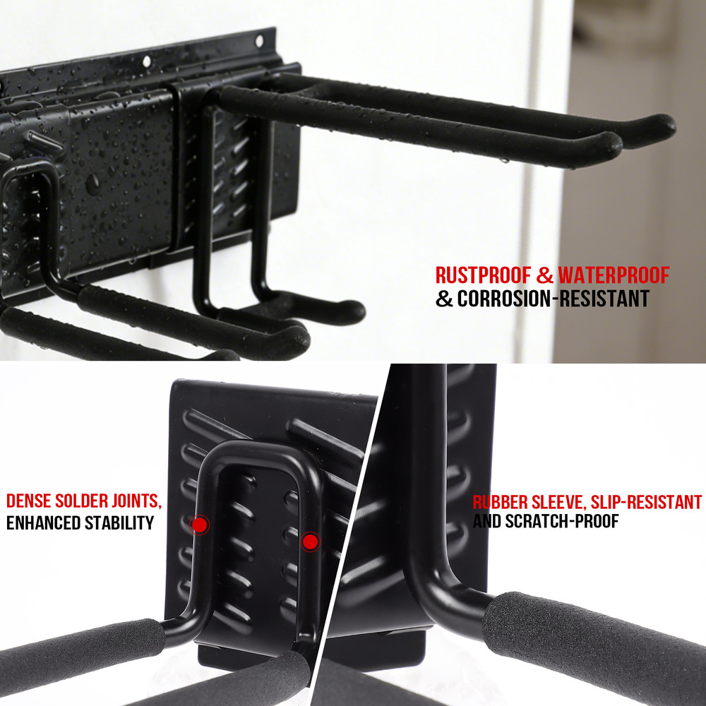 Garage Tool Organizer Wall Mount（6 Rails & 13 Multi-Type Hooks）