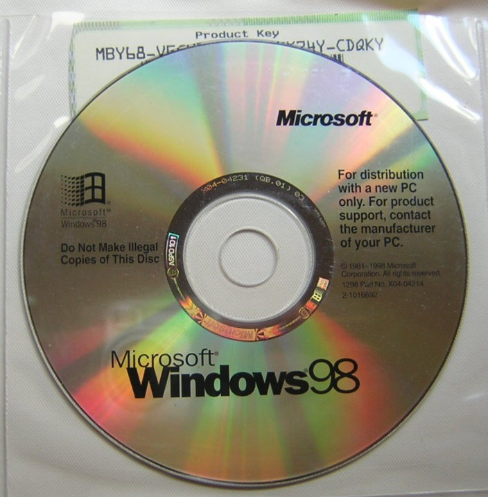Microsoft Windows 98 Full Install CD-ROM with COA/Product Key