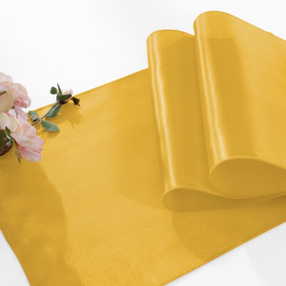 2 Pack Gold Table Runners 12 x 108 Inch Rectangular Smooth Satin Silk Table R...