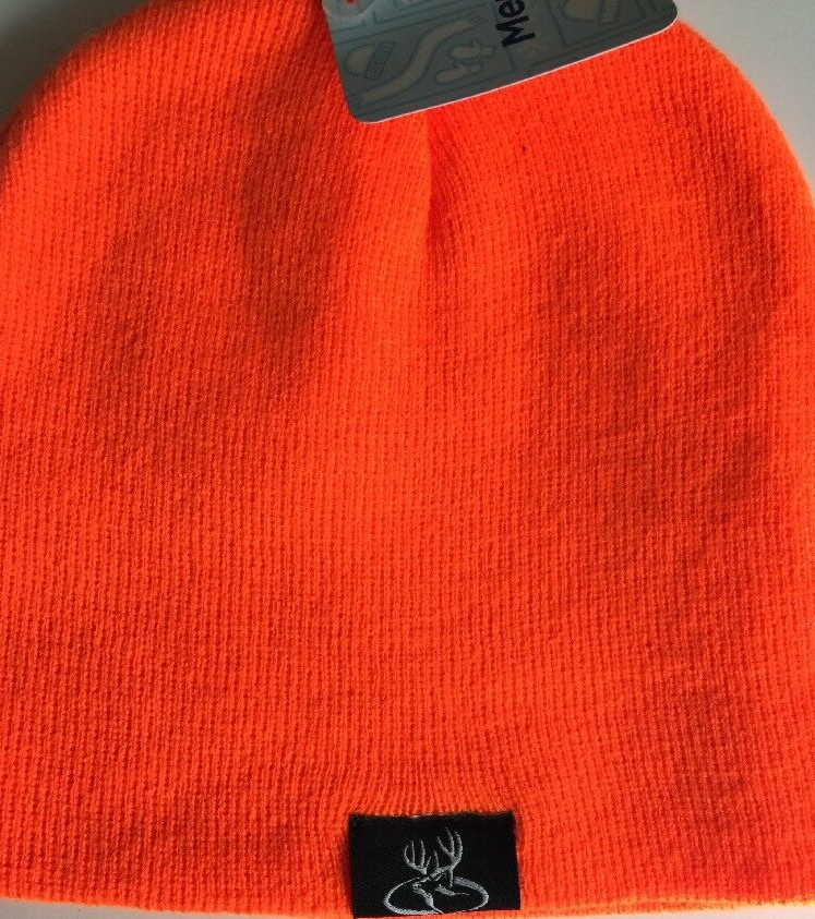 Orange Beanie Hat One Size Black Deer Patch Primos Hunting Solid Stretch Fit NWT