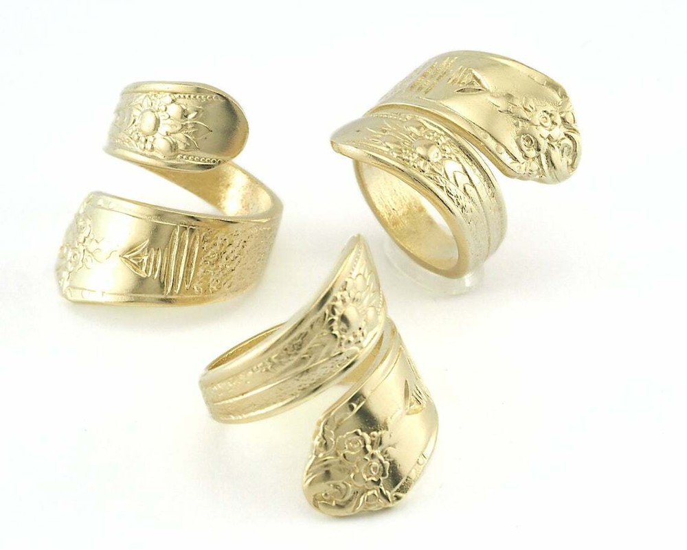 Spoon Wrap Ring Flower Patterned Adjustable Raw Brass (17.5mm 7US size 4071