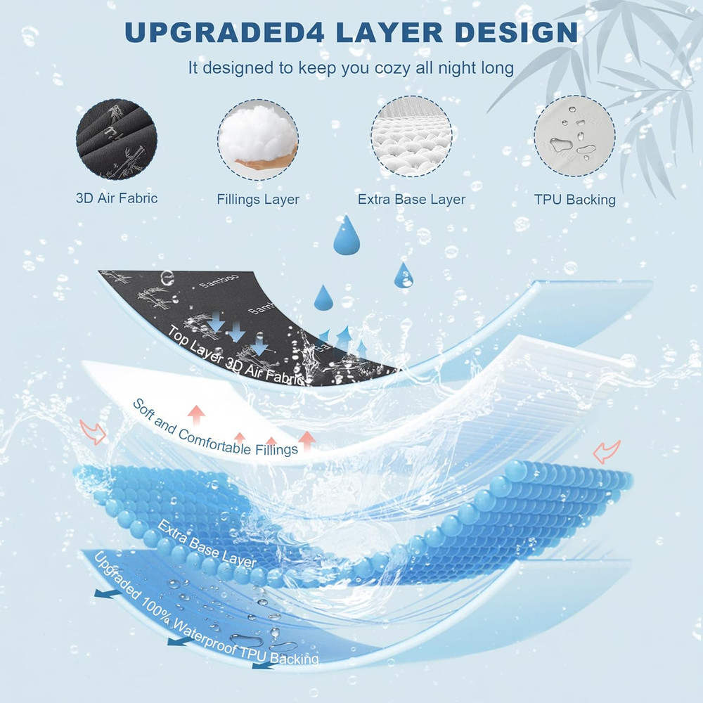 Queen Size Waterproof Mattress Protector Viscose Derived from Bamboo, Soft Mattr