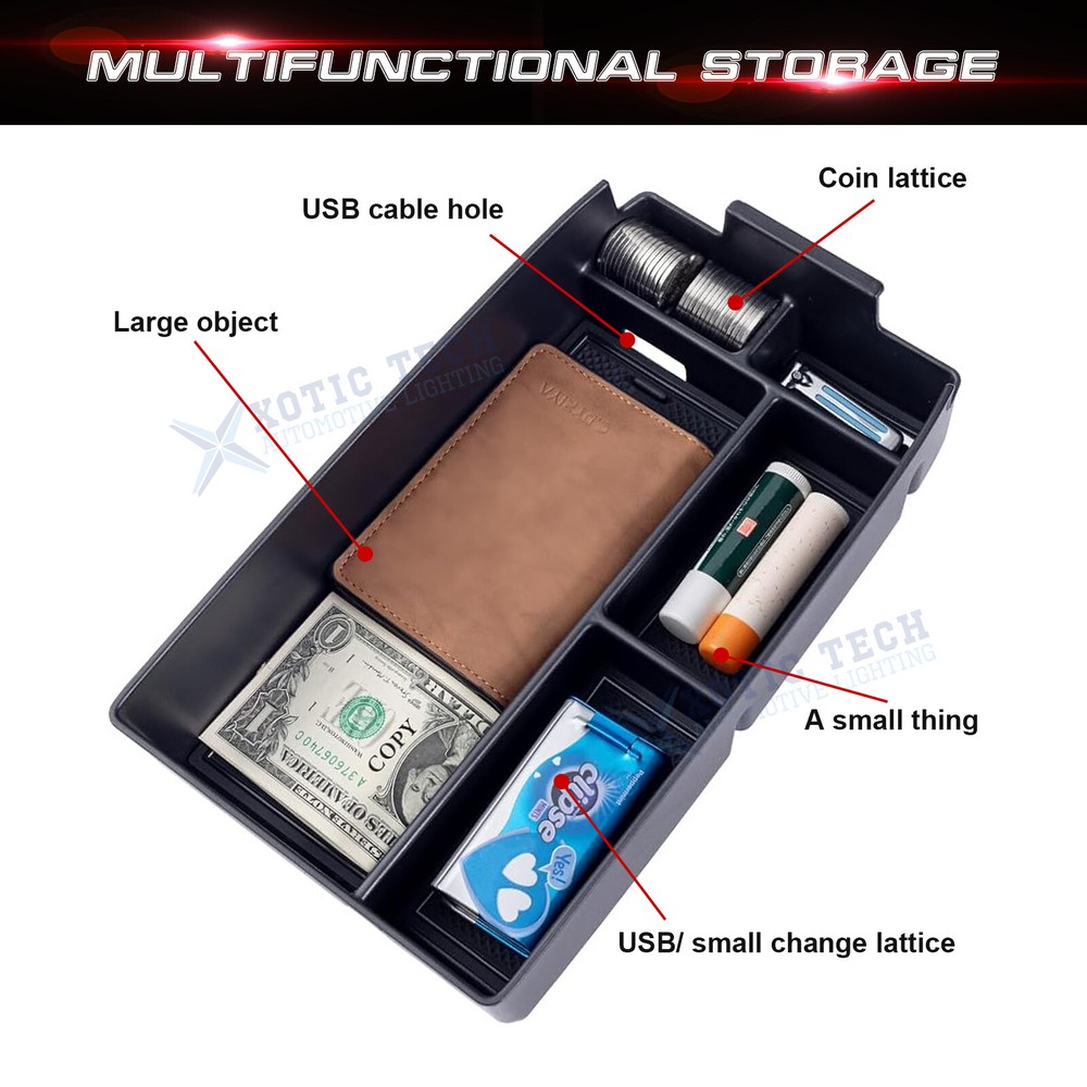 Black Armrest Insert Container Secondary Storage Box For Ford Escape 2020-2026