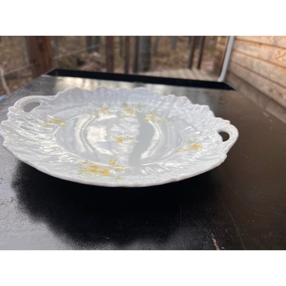 Vintage Porcelain Handled Serving Plate with Yellow Flowers