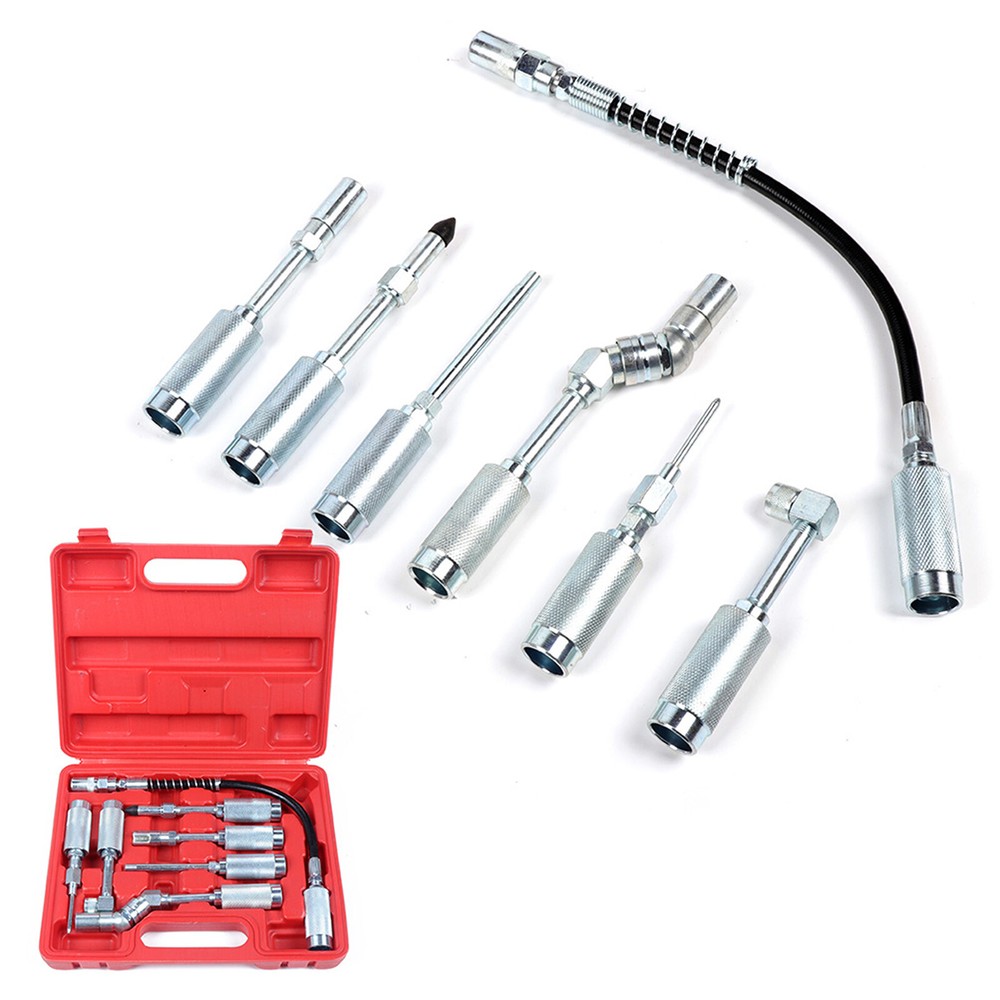 ✅7PC Grease Gun / Lube Accessory Kit & Adaptor Nozzle Set In Storage Case