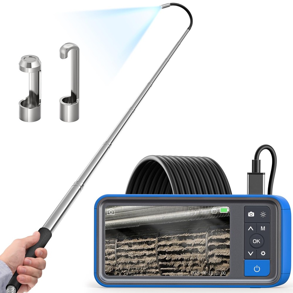 Telescopic Endoscope Inspection Camera with Screen & Light, 4.5" IPS Display ...
