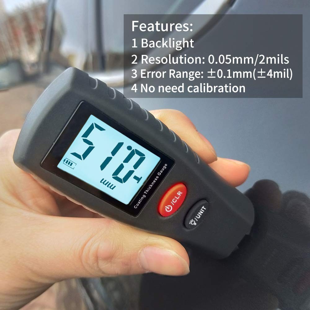 Portable Paint Thickness Tester for Automotive Use with Data Hold Function