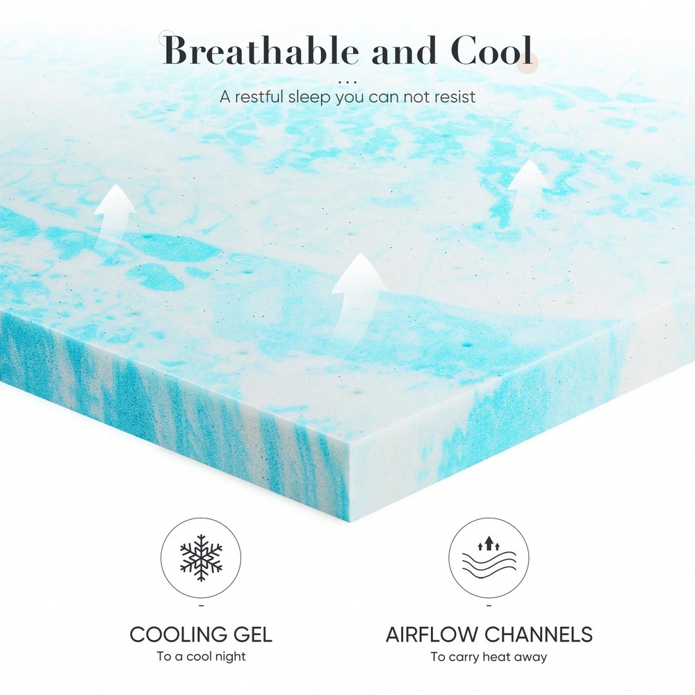 Cooling Gel Memory Foam Mattress Topper – Pressure-Relieving Support-FGQA