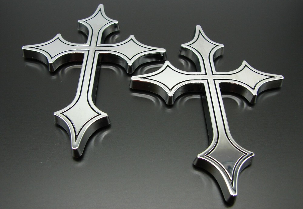 (2) CHRISTIAN HOLY CROSS 3D EMBLEMS STICKERS DECAL.RELIGIOUS CAR EMBLEMS DECALS