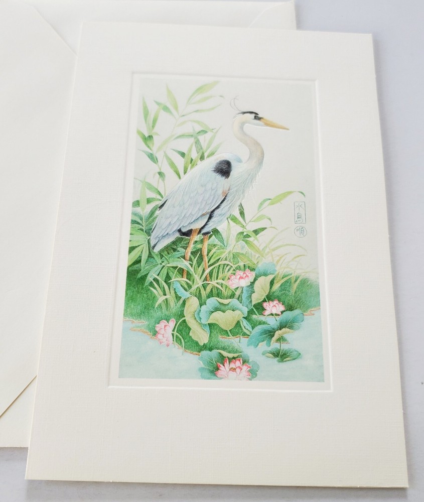 Blank Note Card Hallmark Heron Bird Water Lotus