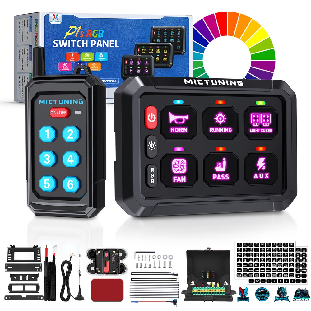 Wireless RGB 6/8/12 Gang Switch Panel 12v Bluetooth APP / Remote Circuit Control